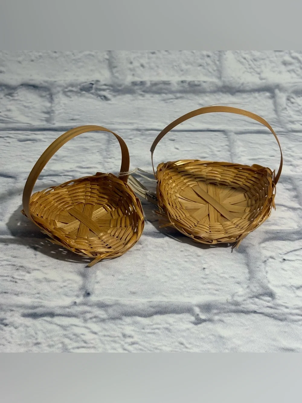 Vintage miniature woven wicker decorative hand baskets (set of 2)